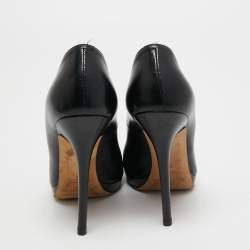 Pre Owned Jimmy Choo Black Leather Crown Peep Toe Platform Pumps Size 36