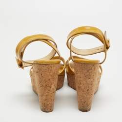 Pre Owned Jimmy Choo Beige Patent Wedge Sandals Size 37