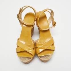 Pre Owned Jimmy Choo Beige Patent Wedge Sandals Size 37