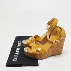 Pre Owned Jimmy Choo Beige Patent Wedge Sandals Size 37