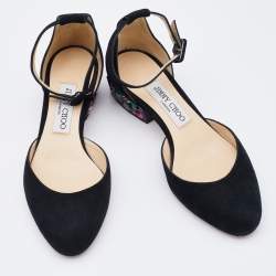 Pre Owned Jimmy Choo Black Suede Marnie Crystal Embellished Heel Ankle Strap Pumps Size 36