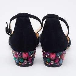 Pre Owned Jimmy Choo Black Suede Marnie Crystal Embellished Heel Ankle Strap Pumps Size 36