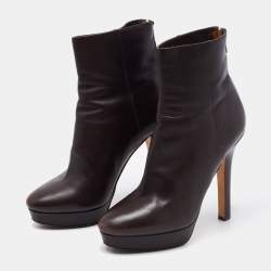 Pre Owned Jimmy Choo Dark Brown Leather Magic Platform Ankle Booties Size 38