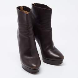 Pre Owned Jimmy Choo Dark Brown Leather Magic Platform Ankle Booties Size 38