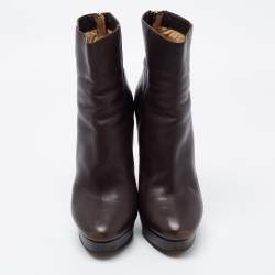 Pre Owned Jimmy Choo Dark Brown Leather Magic Platform Ankle Booties Size 38