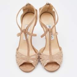 Jimmy Choo Beige Suede Strappy Open Toe Sandals Size 36.5