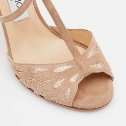 Jimmy Choo Beige Suede Strappy Open Toe Sandals Size 36.5