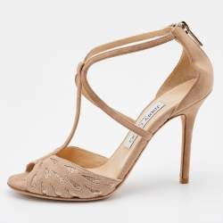 Jimmy Choo Beige Suede Strappy Open Toe Sandals Size 36.5