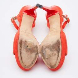 Pre Owned Jimmy Choo Orange Suede Platform Ankle Strap Sandals Size 37