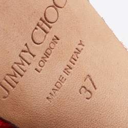 Pre Owned Jimmy Choo Orange Suede Platform Ankle Strap Sandals Size 37