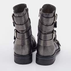 Pre Owned Jimmy Choo Metallic Silver Leather Dawson Ankle Boots Size 36.5