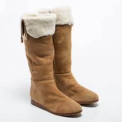 مملوكة مسبقًا Jimmy Choo Brown Suede Midcalf Boots Size 37.5