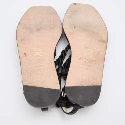 Pre Owned Jimmy Choo Black Rope and Leather Aziza Flat Ankle Wrap Sandals Size 38