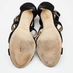 Pre Owned Jimmy Choo Black Suede Lottie Ankle Strap Sandals Size 38