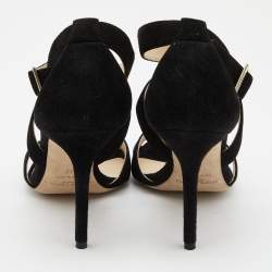 Pre Owned Jimmy Choo Black Suede Lottie Ankle Strap Sandals Size 38