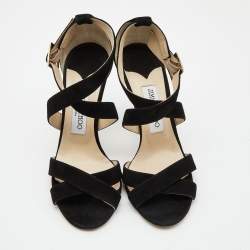 Pre Owned Jimmy Choo Black Suede Lottie Ankle Strap Sandals Size 38