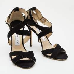 Pre Owned Jimmy Choo Black Suede Lottie Ankle Strap Sandals Size 38