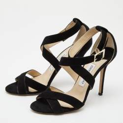 Pre Owned Jimmy Choo Black Suede Lottie Ankle Strap Sandals Size 38