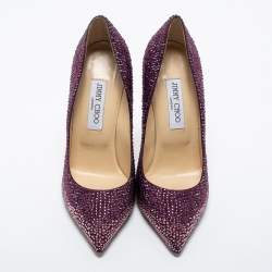 Pre Owned Jimmy Choo Purple Crystal Embellished Suede Love Pumps Size 39
