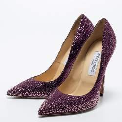 Pre Owned Jimmy Choo Purple Crystal Embellished Suede Love Pumps Size 39