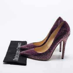Pre Owned Jimmy Choo Purple Crystal Embellished Suede Love Pumps Size 39
