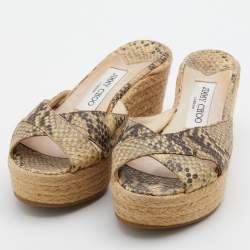 مملوكة مسبقًا Jimmy Choo Multicolor Snakeskin Embossed Leather Prima Espadrille Wedge Sandals Size 37