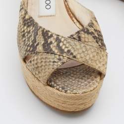 مملوكة مسبقًا Jimmy Choo Multicolor Snakeskin Embossed Leather Prima Espadrille Wedge Sandals Size 37