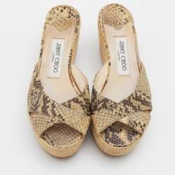 مملوكة مسبقًا Jimmy Choo Multicolor Snakeskin Embossed Leather Prima Espadrille Wedge Sandals Size 37