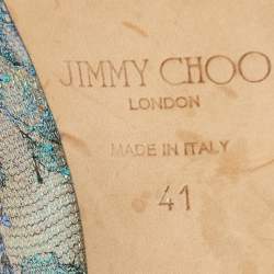 Pre Owned Jimmy Choo Metallic Lace Dahlia Peep Toe Platform Pumps Size 41