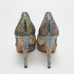 Pre Owned Jimmy Choo Metallic Lace Dahlia Peep Toe Platform Pumps Size 41