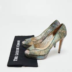 Pre Owned Jimmy Choo Metallic Lace Dahlia Peep Toe Platform Pumps Size 41