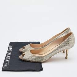 Pre Owned Jimmy Choo Metallic Gold Glitter Peep Toe Pumps Size 41