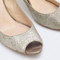 Pre Owned Jimmy Choo Metallic Gold Glitter Peep Toe Pumps Size 41