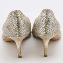 Pre Owned Jimmy Choo Metallic Gold Glitter Peep Toe Pumps Size 41