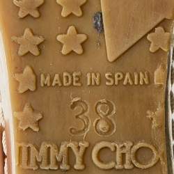 Pre Owned Jimmy Choo Metallic Gold Leather and Suede Cork Platform Wedge Sandals Size 38