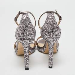 Pre Owned Jimmy Choo Metallic Bronze/Sliver Glitter Misty Sandals Size 38