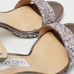 Pre Owned Jimmy Choo Metallic Bronze/Sliver Glitter Misty Sandals Size 38