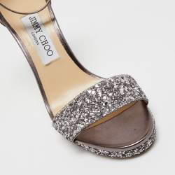 Pre Owned Jimmy Choo Metallic Bronze/Sliver Glitter Misty Sandals Size 38