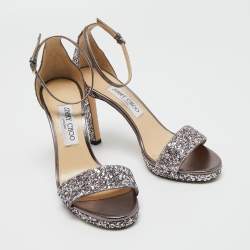 Pre Owned Jimmy Choo Metallic Bronze/Sliver Glitter Misty Sandals Size 38