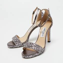 Pre Owned Jimmy Choo Metallic Bronze/Sliver Glitter Misty Sandals Size 38
