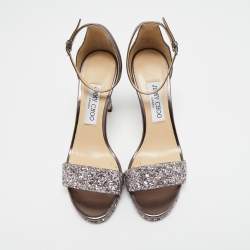 Pre Owned Jimmy Choo Metallic Bronze/Sliver Glitter Misty Sandals Size 38