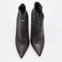Pre Owned Jimmy Choo Black Leather Laser Cut Ankle Length Boots Size 39