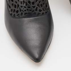 Pre Owned Jimmy Choo Black Leather Laser Cut Ankle Length Boots Size 39