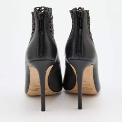Pre Owned Jimmy Choo Black Leather Laser Cut Ankle Length Boots Size 39