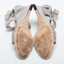 مملوكة مسبقًا Jimmy Choo Silver Glitter Crisscross Wedge Sandals Size 39