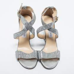 مملوكة مسبقًا Jimmy Choo Silver Glitter Crisscross Wedge Sandals Size 39
