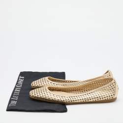 Pre Owned Jimmy Choo Gold Leather Laser Cut Ballet Flats Size 40