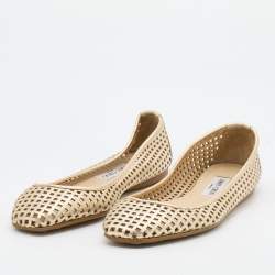 Pre Owned Jimmy Choo Gold Leather Laser Cut Ballet Flats Size 40