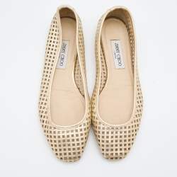 Pre Owned Jimmy Choo Gold Leather Laser Cut Ballet Flats Size 40