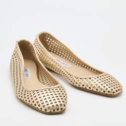 Pre Owned Jimmy Choo Gold Leather Laser Cut Ballet Flats Size 40